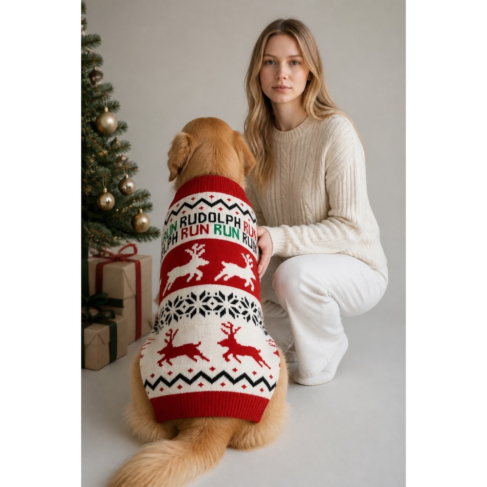 NEW Run Rudolph‎ Run Reindeer XL Dog Fair Isle Christmas Holiday Pet Sweater